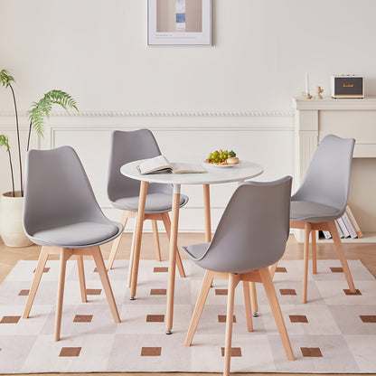 Ein Set aus 6 Mid-Century Modern Esszimmerstühlen, Küchenstühlen, Bürostühlen, Designer-Shell-Stühlen mit ergonomischen Kunstlederkissen & massiven Holzbeinen für Küche, Wohnzimmer, Schlafzimmer, Weiß
