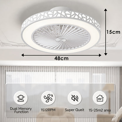 Deckenleuchte mit Ventilator und Fernbedienung, 6-stufig leise dimmbare Deckenleuchte mit Ventilator, Timer, reversibel, 3000K-6500K, Nachtlicht, 48 cm, Leuchte mit Ventilator, für Wohnzimmer, Schlafzimmer und Esszimmer