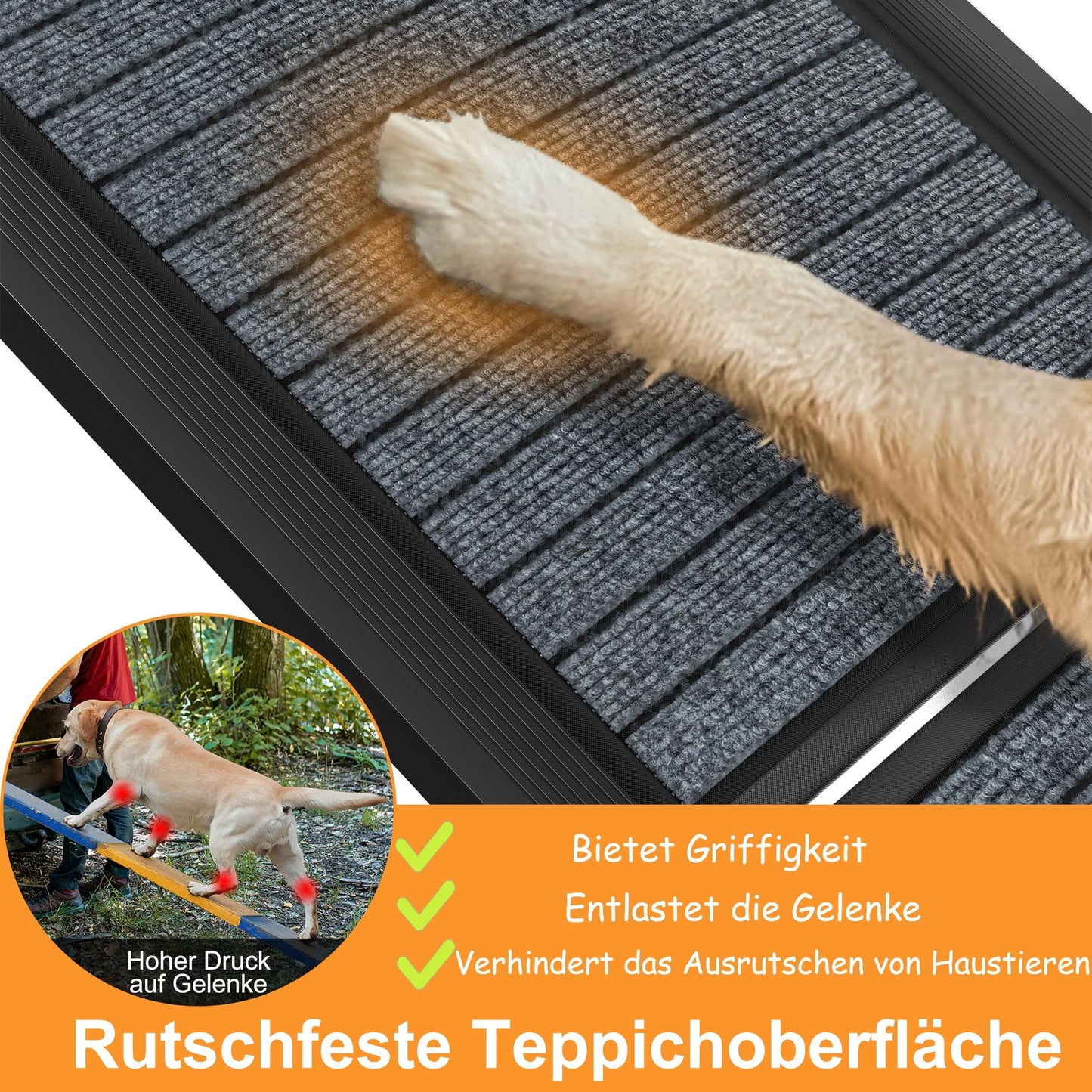 Faltbare Hunde Rampe 157Cm Hunde Treppe mit Rutschfestem Stoff und Griffen Haustier Rampe Elefanten Trunk Rampe Eingangs Hilfe für Hunde/Katzen/Haustiere bis zu 110Kg