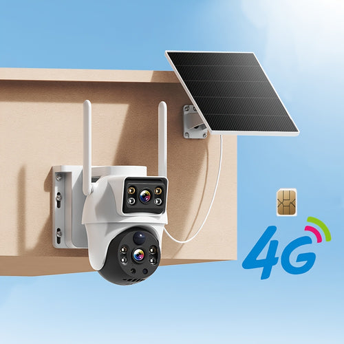 4G 8MP Solarbetriebene Dual-Objektiv-Kamera für Außenbereiche, PIR-Menschlicher Erkennung, Bewegungserkennung, Zwei-Wege-Audio, Vollfarb-Nachtsicht, Alarm-Notifikation, Multi-Personen-Teilen, Eingebaute SIM-Karte, für Haussicherheit