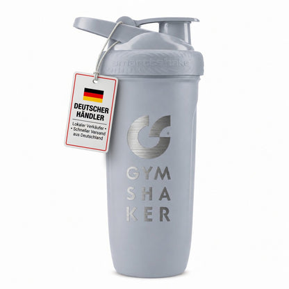GYMSHAKER Edelstahl Protein Shaker 900ml - Geruchsfrei & hygienisch mit Waben-Sieb für cremige Shakes, auslaufsicherer Klappdeckel (Skala bis 700ml)