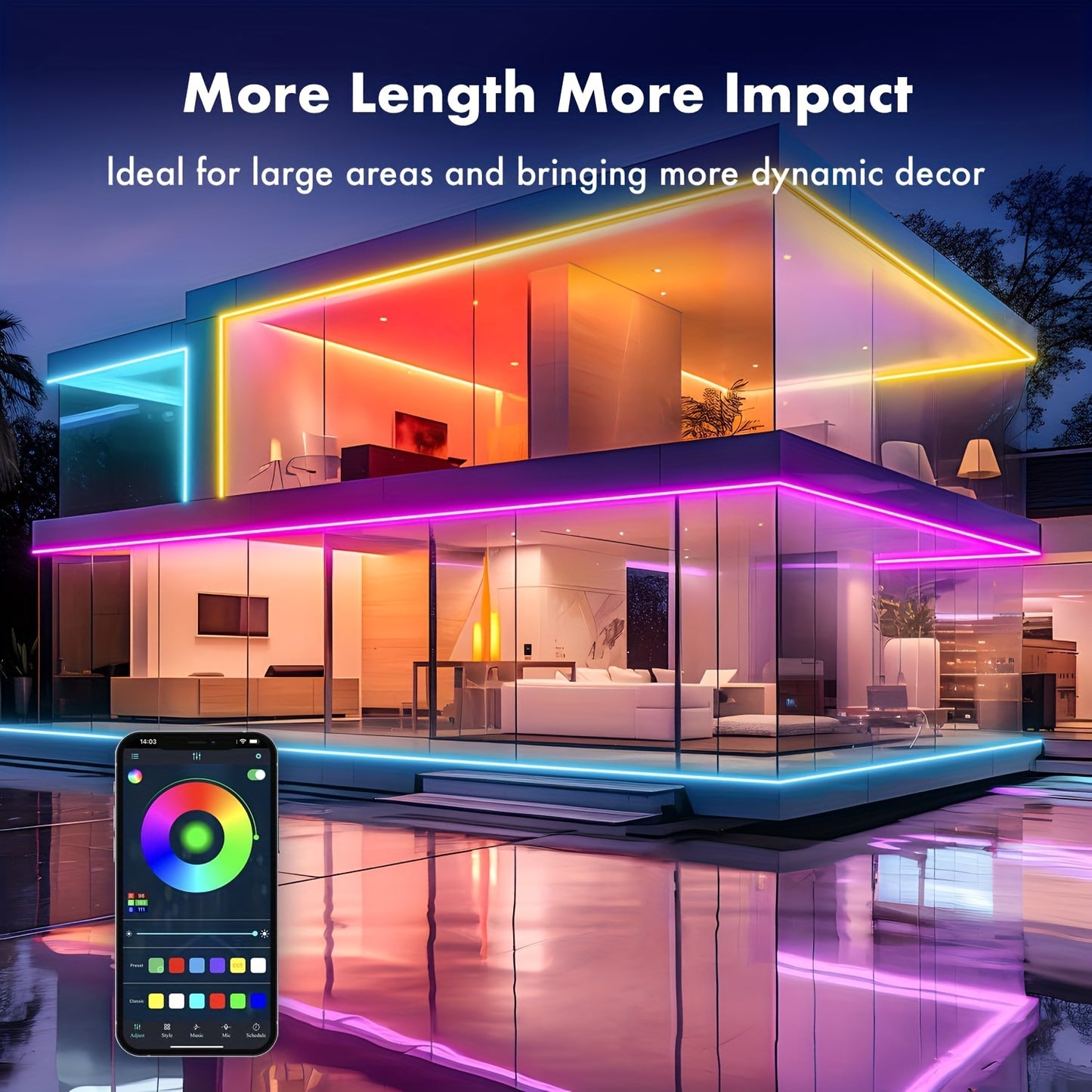 30m/20m/15m/10m/5m Intelligente Flexible LED Neon Lichterkette mit App/Fernbedienung, Hochwertig, Dimmbar, Outdoor RGB Lichterkette, Musik-Sync oder DIY, Timer-Funktion für Räume, Geschenke