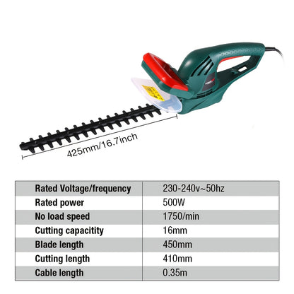 POSNPRO 500W Heckenschere mit 450 mm Schwert, 16 mm Zahnabstand, elektrische Gartenschere für hohe Hecken, Zäune  Gartenpflege, einfach zu bedienen für Frauen