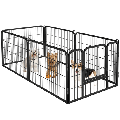 Costoffs 80 x 60 cm Hunde Laufstall Welpenlaufstall Freilaufgehege Tierlaufstall mit Tür & Bodenheringe für Indoor & Outdoor
