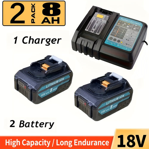 2er-Pack 8.0Ah BL1860B Akku + 6A DC18RD Dual-Port-Ladegerät, kompatibel mit Makita Akku 14.4V-18V BL1860 BL1860B BL1850 BL1850B BL1840 BL1830 und DC18RD DC18RC DC18SF DC18RC DC18RF Ladegerät (2 Akkus oder 2 Akku und Ladegerät)