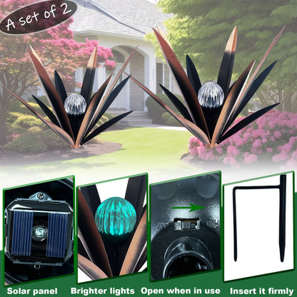 2er-Set Metall-Agaven-Solar-Außenleuchten – Solarlampen mit mehrfarbigen, automatisch wechselnden Modi, Statuendekoration für Garten, Rasen  Innenhof im Freien, tolles Geschenk für Familie  Freunde (eine große  eine kleine)