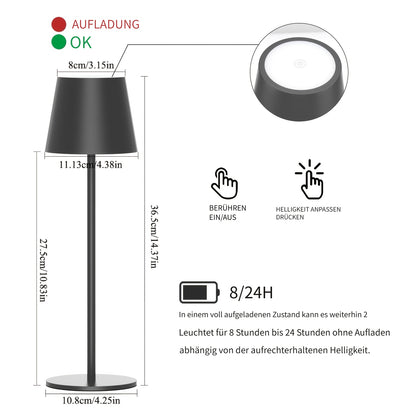 2er-Pack Kabellose Tischlampe LED Schreibtischlampe, 4000mAh Wiederaufladbare Touch Nachtlicht Kabellos Minimalistisches Design für Zuhause/Restaurant/Schlafzimmer/Außenbereich