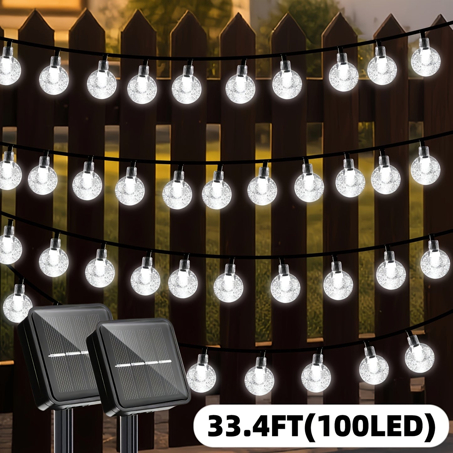 2/1 Stück, 200/100 LED Solar-Lichterkette, 8 Beleuchtungsmodi, IPX4 Hängende Lichterkette, Geeignet für Gartenwege, Hochzeiten, Weihnachten  Themenraum-Dekorationen (24,4 m/12,2 m, Solarladung)