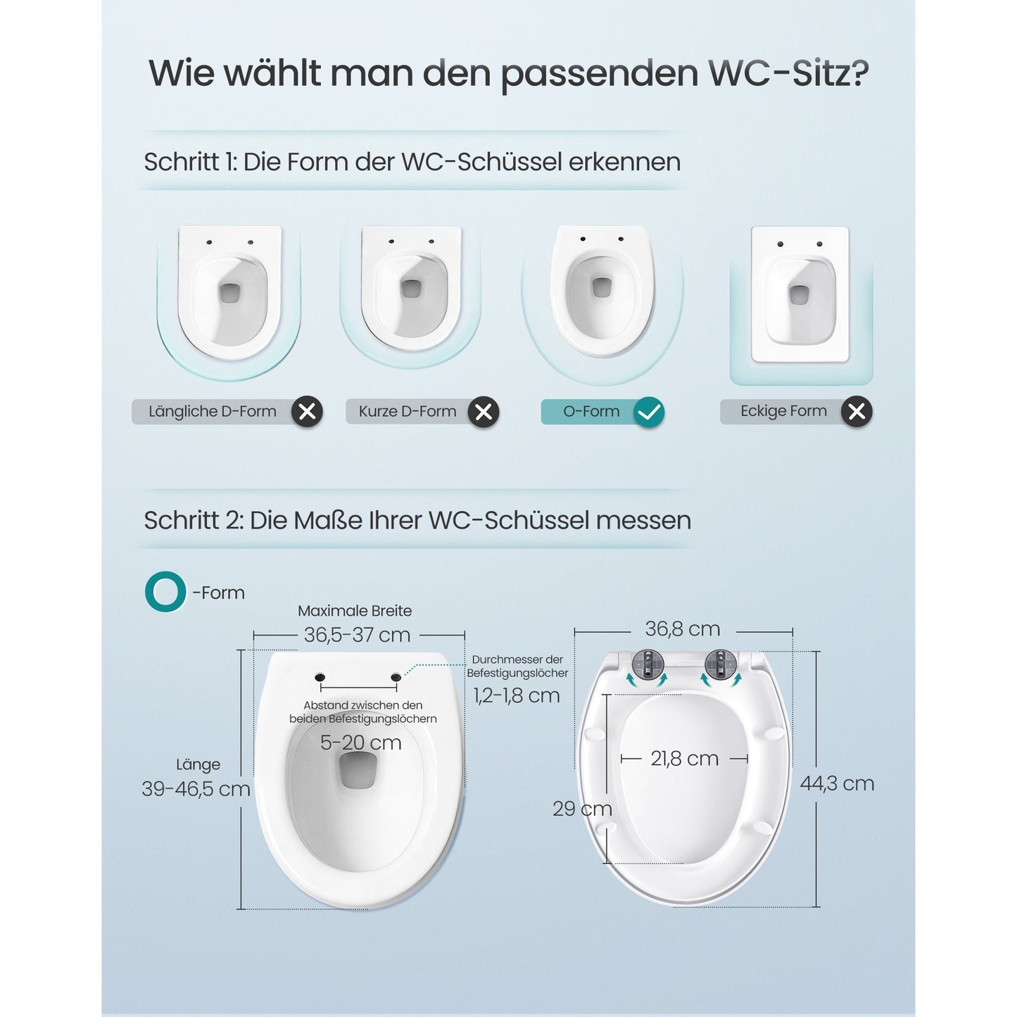 WC-Sitz O-Form, Absenkautomatik, Toilettendeckel, Griff, PP-Kunststoff, einfache Montage, bis 300 kg, weiß