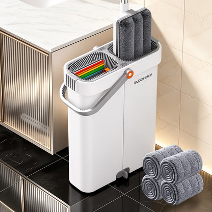 15,74-Zoll-Wischmopp-  Eimer-Set mit Wringwringer, freihändiges Flachmopp-  Eimer-Set, mit 2/3/4 wiederverwendbaren Mikrofaser-Moppaufsätzen, für Nass-  Trockenreinigung, Boden-/Wandreinigungszubehör, Staubwischmopp für Hartholzböden, Haushalts-Reinigungs