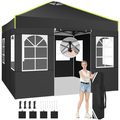 3x3m Ein-Person-Pop-Up-Markise mit 4 abnehmbaren Seitenwänden, 3 verstellbaren Höhen, Belüftungsöffnungen  reflektierenden Streifen, robust  langlebig, inklusive Tragetasche, kommerzielles Partyzelt für Veranstaltungen, Outdoor-Stände