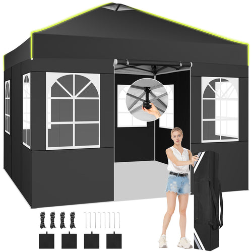 3x3m Ein-Person-Pop-Up-Markise mit 4 abnehmbaren Seitenwänden, 3 verstellbaren Höhen, Belüftungsöffnungen  reflektierenden Streifen, robust  langlebig, inklusive Tragetasche, kommerzielles Partyzelt für Veranstaltungen, Outdoor-Stände