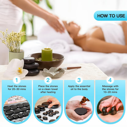 Hot Stone Massage Set, Professionelle Spa Massage Tools, für Nacken, Rücken, Beine, Füße, Ganzkörpermassage, 10 Stk./20 Stk. Hot Stone 7-Stufen Temperatur Einstellbares Set