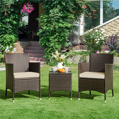 Costoffs 3-er Gartenmöbel Balkonmöbel Set Gartensitzgruppe Terrassenmöbelset inkl. 2 Stühle mit Tisch Set und Sitzkissen für Balkon Terrasse Garten