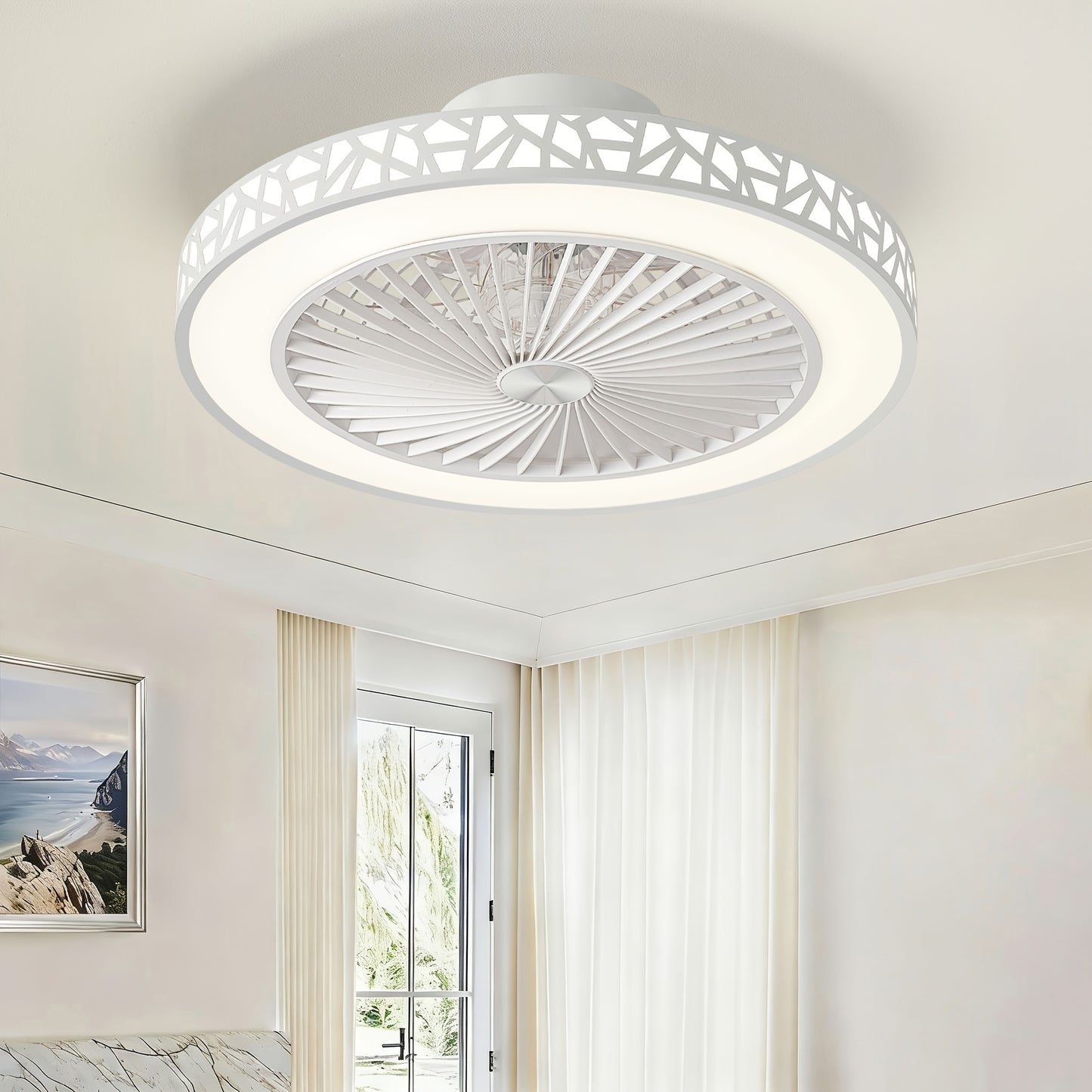 Deckenleuchte mit Ventilator und Fernbedienung, 6-stufig leise dimmbare Deckenleuchte mit Ventilator, Timer, reversibel, 3000K-6500K, Nachtlicht, 48 cm, Leuchte mit Ventilator, für Wohnzimmer, Schlafzimmer und Esszimmer