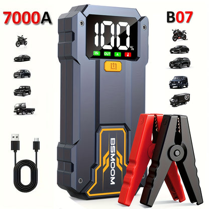 12V Auto Starthilfe 7000A Spitzenleistung Auto Batterie Booster Pack Powerbank, Starthilfebox mit LED-Licht LCD-Bildschirm (Bis zu 10.0 Gas oder 8.0L Dieselmotor)