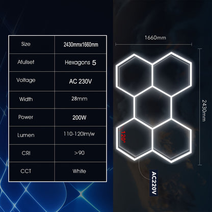 5/8er Pack Sechseckige LED Deckenleuchten - 280W 33600LM Ultra Helle Kaltweiß 6500K, Moderne Außenbeleuchtung für Garage, Werkstatt, Studio, Autowerkstatt - Leistungsdauer, Einfache Installation, Montage