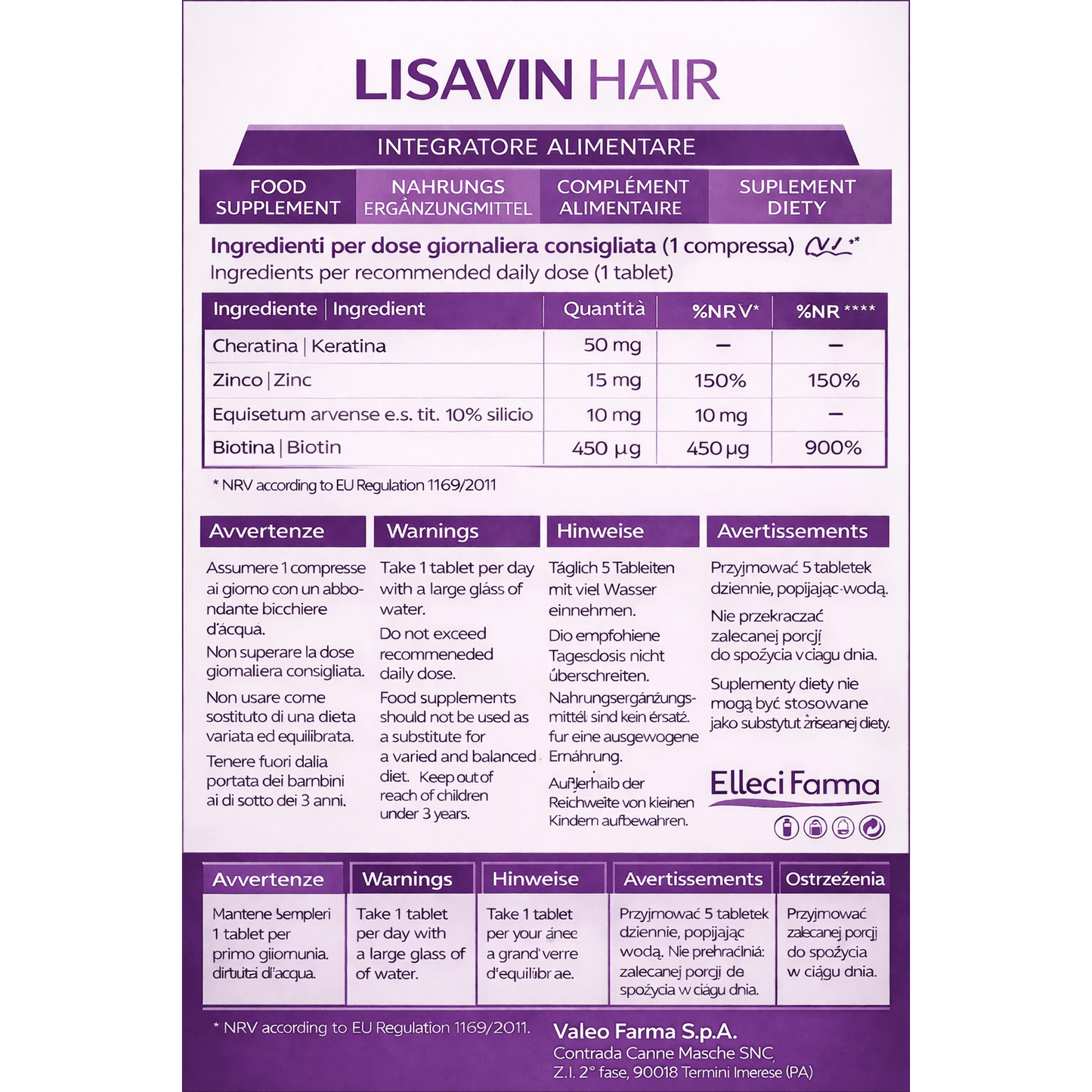 Lisavin Hair – Nahrungsergänzungsmittel mit Keratin, Biotin, Zink und Schachtelhalm – 160 Mikrotabletten