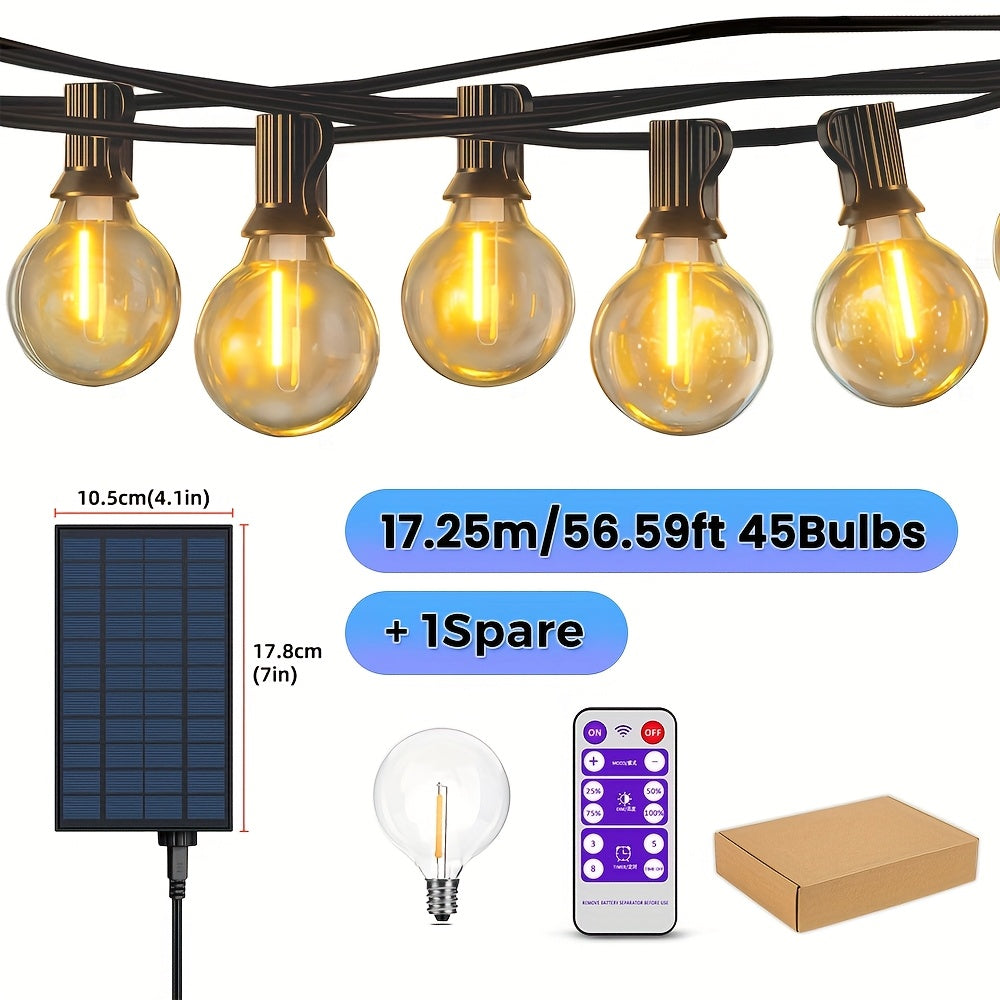 7m/9,5m/10m/12m/15,5m/17,25m G40 LED Solar-Lichterkette für den Außenbereich mit Fernbedienung, 8 Beleuchtungsmodi, IP65 Kunststoffbirne für Partys, Hochzeiten, Innen- & Außenbereich