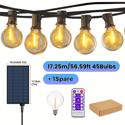 7m/9,5m/10m/12m/15,5m/17,25m G40 LED Solar-Lichterkette für den Außenbereich mit Fernbedienung, 8 Beleuchtungsmodi, IP65 Kunststoffbirne für Partys, Hochzeiten, Innen- & Außenbereich
