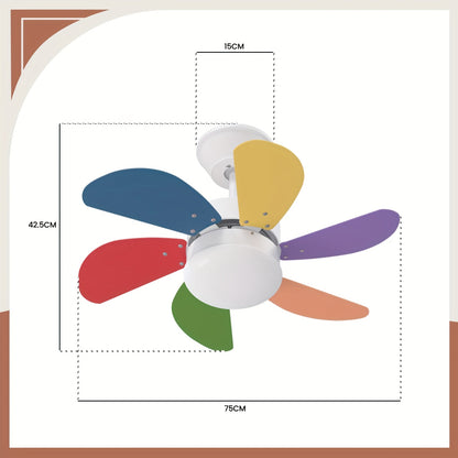 Chrom/Gefärbt/Weiß/Holzfarbe/Messingfarbe Deckenventilator mit Licht und Fernbedienung, leise Deckenleuchte, 6 Flügel, 75 cm, Ventilator mit Zeitfunktion, Einzelne Lampenleuchte, für Sommer/Winter im Schlafzimmer, Esszimmer (Ohne Leuchtmittel)