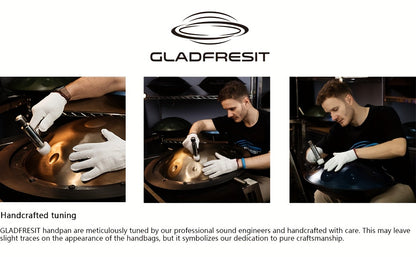 GLADFRESIT Handpan "Golden Performer" 45.72 cm 9 Töne 440 Hz/432Hz in G-Moll mit Handpan-Ständer, Handpan-Tasche, robusten Schlägeln und staubfreiem Tuch