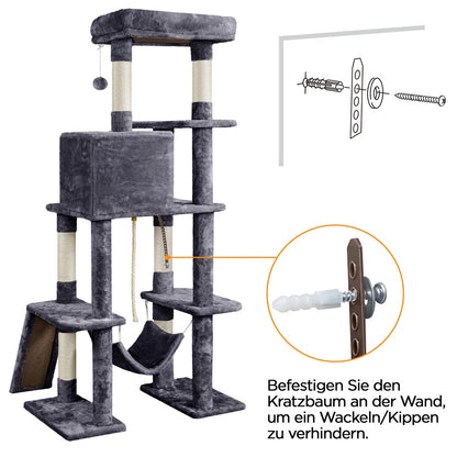 Costoffs Kratzbaum 160cm Stabiler Katzenkratzbaum Katzenbaum mit Katzenhöhlen und Plattformen Spielhaus für Katzen