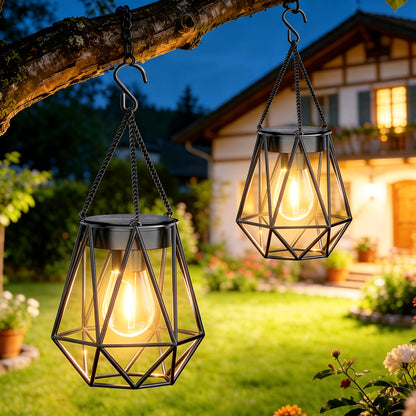 2/4er Pack Solar Laterne für Außen, Verbesserte Helle Hängende Solarleuchten Außenlaterne, Metall Solar Laterne Dekorative, Solar Laterne Lichter für Außenbereich Garten Terrasse Weihnachtsdeko