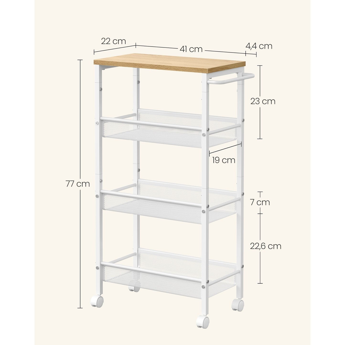Rollwagen 4 Ebenen, Küchenwagen schmal, Nischenregal auf Rollen, Stahl, Griff, für kleine Räume,, Balkondekoration,Gartendekoration,Küche, Bad, Wohnzimmer, Arbeitszimmer