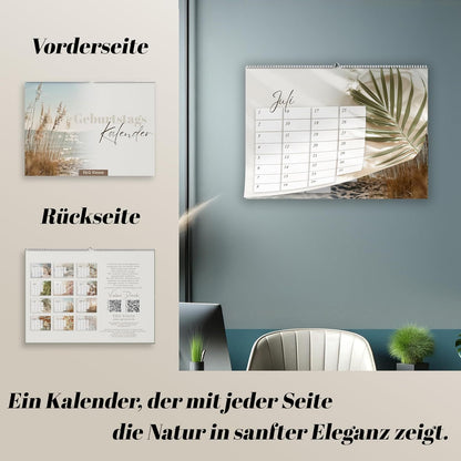 Geburtstagskalender undatiert Geburtstagsplaner Wandkalender A5 immerwährend Jahresunabhängig Kalender Geburtstagsübersicht zum Aufhängen Beige Boho Design Natur