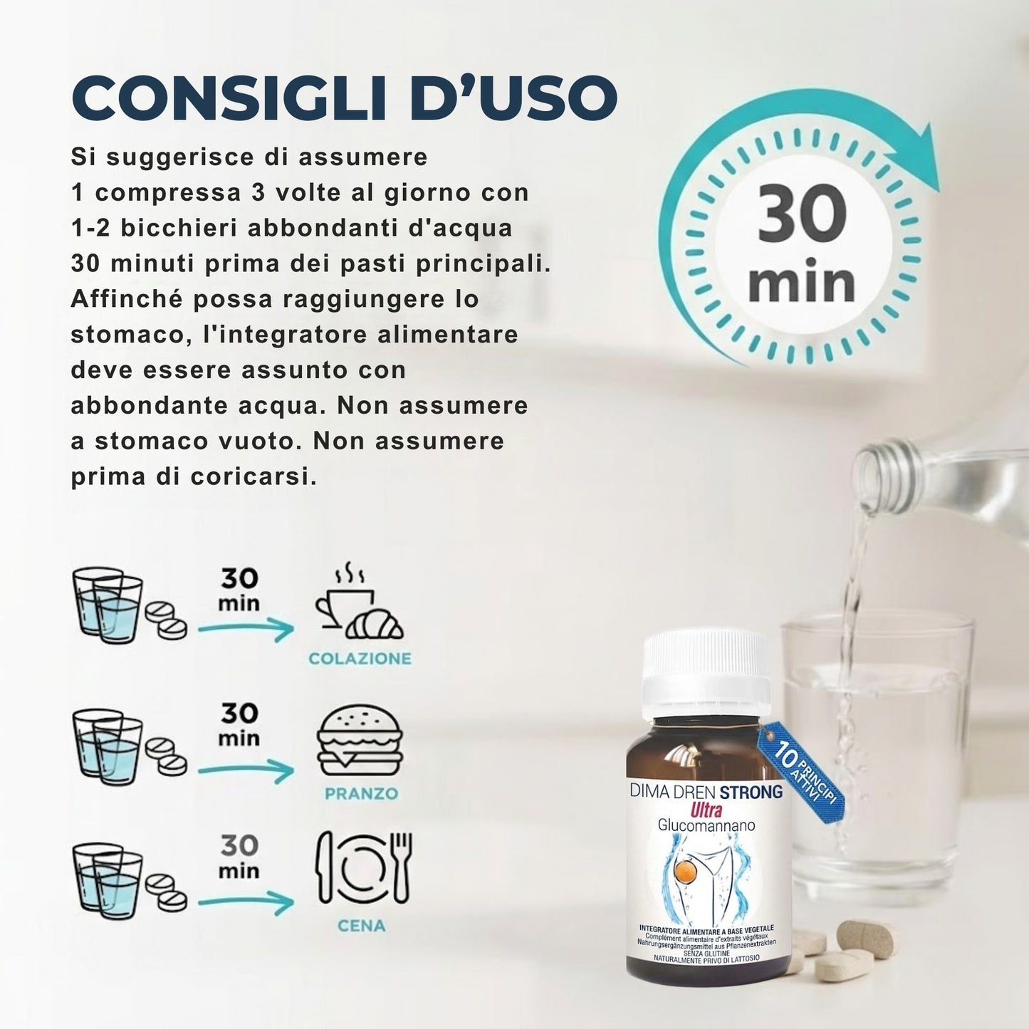 Dimadren - Nahrungsmittel-Integrator in Tabletten mit Glucomannan, Bromelain, Centella, Birke, Inulin, Grüntee und Orthosiphon