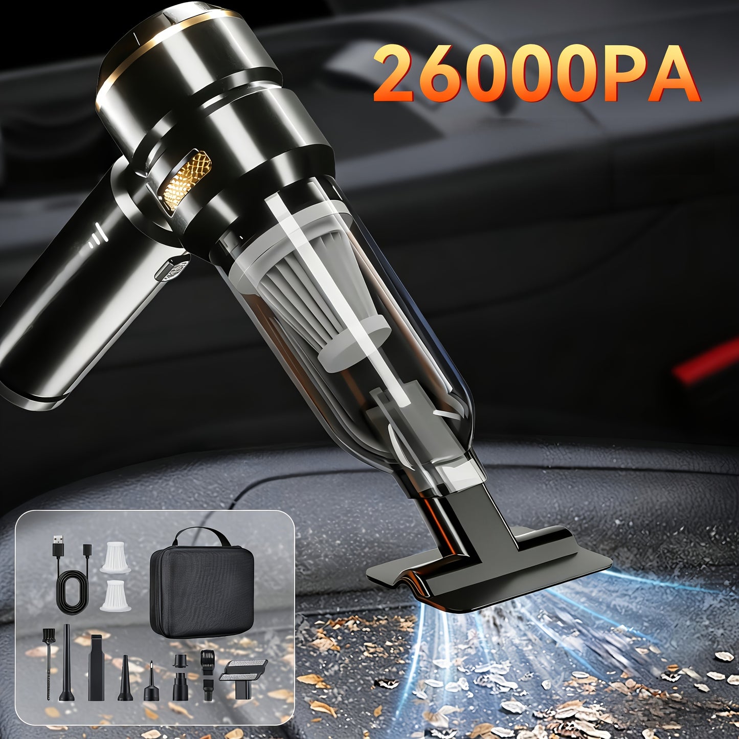 Handstaubsauger, 4-in-1 Mini-Handstaubsauger, 26000 Pa, mit starker Saugkraft für Autos, Zuhause, Tierhaare, Sofas und Teppiche, leicht zu entleerender Staubbehälter, inklusive Zubehör, Geschenkidee für Frauen und Männer