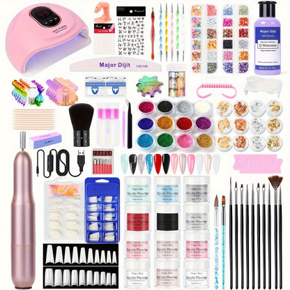 Nagelstudio-Set mit Nagelmaschine  Lampe – Nagelset inklusive Acrylpulver, Nageldefekte, Nagelkunst-Zubehör, Gel-Design – Komplettset für Zuhause  Salon