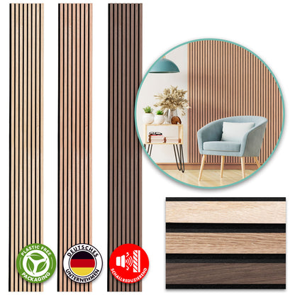 CASA PURA Akustikpaneele – Hochwertige Wandpaneele aus Echtholzfurnier mit Lamellenstruktur – Wandverkleidung mit Schallschutzfunktion zur Verbesserung der Raumakustik – Moderne Holzoptik & Filzrückseite