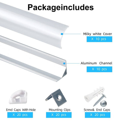 10er 20er Pack 1 m V/ U/YW -förmiges LED Alu Profil LED-Kanalsystem, rechteckiger dreieckiger Lichtschlitz, Aluminiumprofil für Barriereleuchten mit opaler Linsenabdeckung, stranggepresstes Aluminiumprofil-Gehäuserahmen, geeignet für Lichtleisten