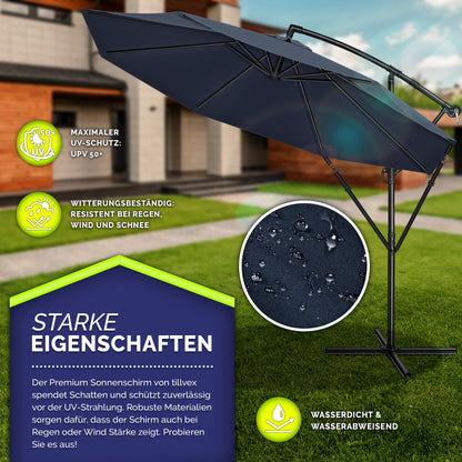tillvex® Sonnenschirm Alu + Abdeckung + Windschutz Ø 300 cm mit Kurbel Ampelschirm Groß mit Ständer & Windschutz Gartenschirm UV-Schutz Aluminium Kurbelschirm Marktschirm wasserdicht 360° drehbar Terrasse Garten Balkon