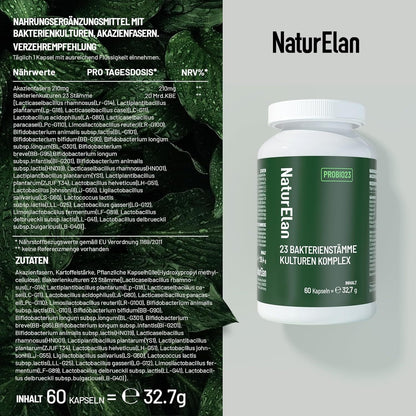 NaturElan Vegane Kapseln – 60 Kapseln | mit Akazienfaser, B-Vitaminen und ausgewählten Kulturen