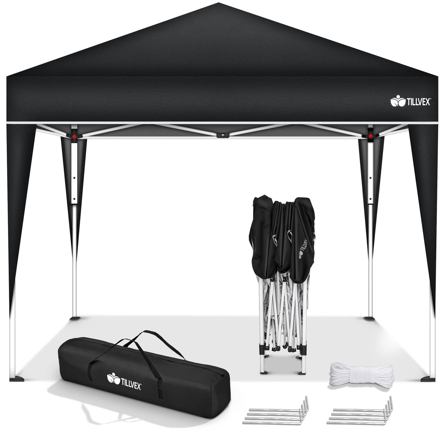 tillvex® Pavillon 3x3m Faltbar + 4er Set Sandsäcke | Pop-Up Faltpavillon Wasserdicht Stabil & Höhenverstellbar | Gartenzelt UV Schutz 50+ | Partyzelt Winterfest mit Tasche für Draußen Garten Camping