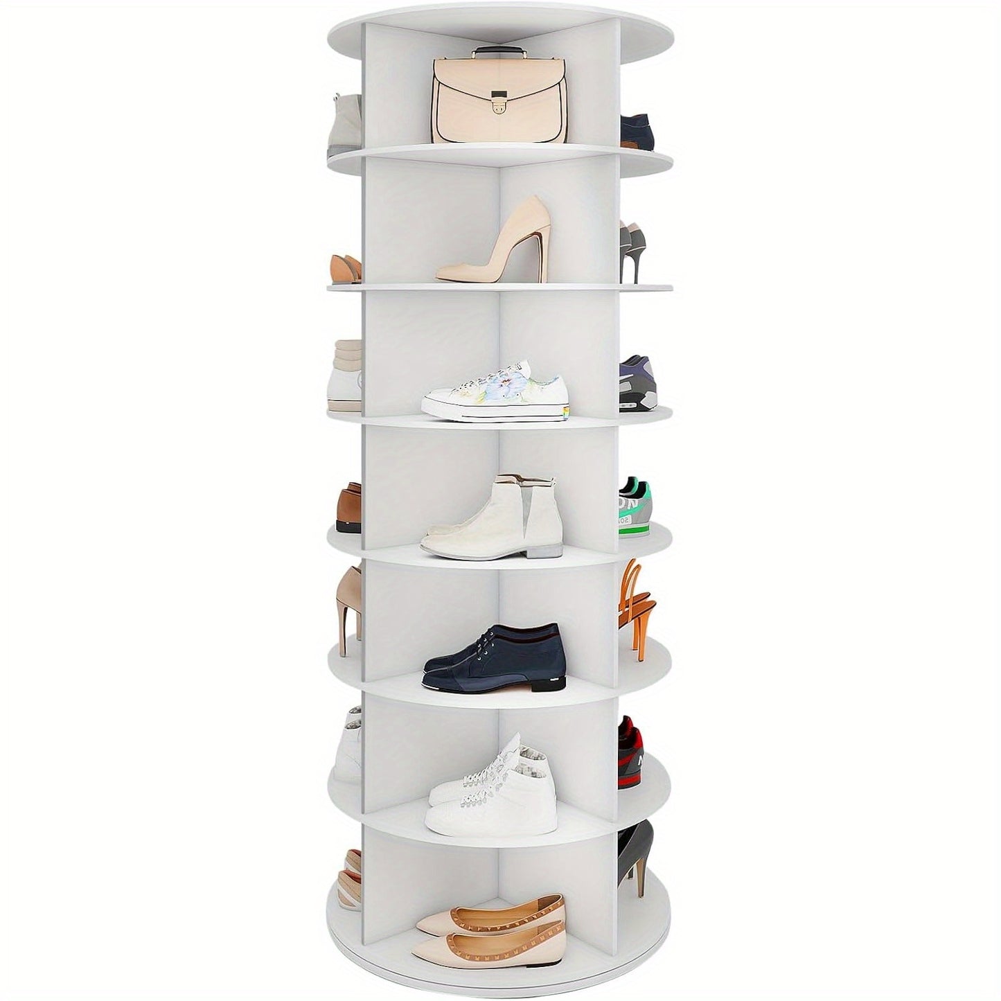 Drehbarer Schuhturm 5/6/7 Ebenen für 20/24/28 Schuhe, 360° drehbares Präsentationsregal Weiß, Drehscheibe-Organizer, rundes Schuhregal-Karussell, vertikales Karussell für Hüte  Handtaschen