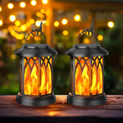 2er-Pack LED Solar Laterne Lichter für Außen, Hängende Solar Gartenlaternen Kerzenlichter mit realistischer flackernder Flamme LED, IPX5 Solar Gartenornamente zur Dekoration Gartenweg Hof