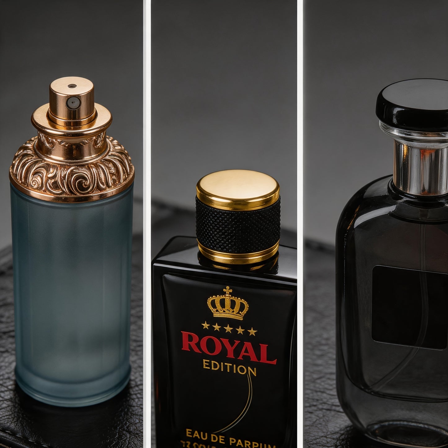 3 Duftstile, 2-Flaschen-Kombination, leichtes luxuriöses Herrenduft-Set | Geschnitzte blaue Flasche Ozean-Zeder-Parfüm + Schwarze Flasche Krone Oriental Rose Parfüm + Klare Flasche Fougère Sandelholz-Parfüm | Langanhaltender Duft | Große Kapazität | S