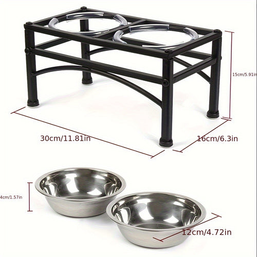 Erhöhte Hundenäpfe, erhöhter Futternapf-Ständer für Haustiere, Katzenfutter- & Wassernapf-Set mit 2 abnehmbaren Edelstahlnäpfen