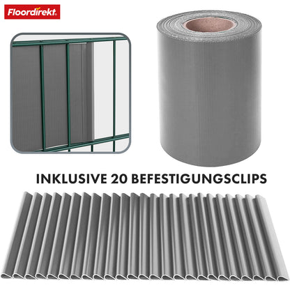PVC Sichtschutzstreifen für Doppelstabmattenzaun – 35 m Rolle, 19 cm hoch, inkl. 20 Clips, in 3 Farben & 4 Designs erhältlich