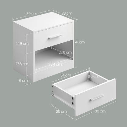 Nachttisch, Beistelltisch, mit Schublade, 28x 39x 41cm, offenes Fach, Couchtisch, Schlafzimmer, Wohnzimmer, Erhältlich in fünf Farben