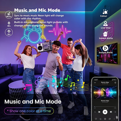 Outdoor RGB Neonlichter mit drei Leitungen, inklusive APP-  Fernbedienung, IP67 spritzwassergeschützt, farbverstellbar, synchronisiert mit Musikrhythmus, DIY-Design flexible Streifenlichter für Schlafzimmer, Gaming-Dekoration