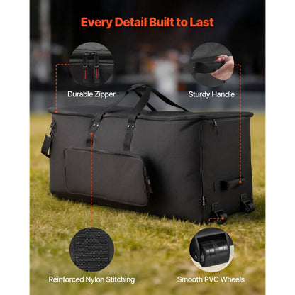 VEVOR Elektronisches Schlagzeug-Tasche, 600D, Gepolsterte Schlagzeugtasche mit Rädern, Großes 920 x 420 x 410 mm Innenraum, Leichte Reisekoffer mit Abnehmbaren Trennwänden und Mehreren Taschen, für E-Schlagzeug, Schwarz