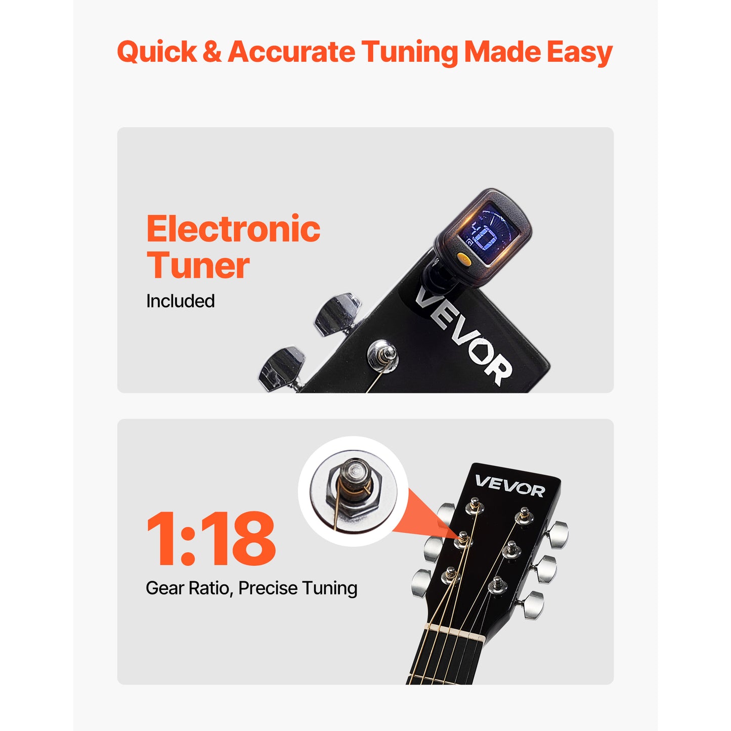 VEVOR 36-Zoll Dreadnought-Akustikgitarre Naturfarben, Anfänger-Bundle mit Gig-Tasche für Teenager