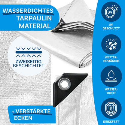 FLOORDIREKT Abdeckplane 140 g/m² - Reißfeste Schutzplane für jedes Wetter - mit Ösen - Wetterfest & Wasserdicht - für Garten, Camping, Bau & Outdoor - in 9 Farben & 12 Größen Erhältlich