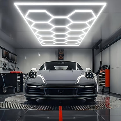 LED Honigwaben-Zellen-Lichtleiste mit poliertem Metallrahmen - 14/8/5-Loch Semi-Flush Mount Design, 6500K Kaltweiß, einfache Installation für Garage, Werkstatt, Unter-Tür-Beleuchtung (Weiß), LED-Leuchten für Zuhause, für Garagenbeleuchtung, langlebige Bel
