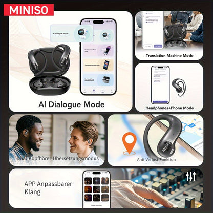 MINISO MS188 KI Kabellose Ohrhörer mit HD-Touchscreen, unterstützen 150 Sprachen in Echtzeit-Übersetzung, HD-Klangqualität, geringe Latenz, bequem zu tragen, lange Akkulaufzeit - Perfekt für Reisen, Business und Studium